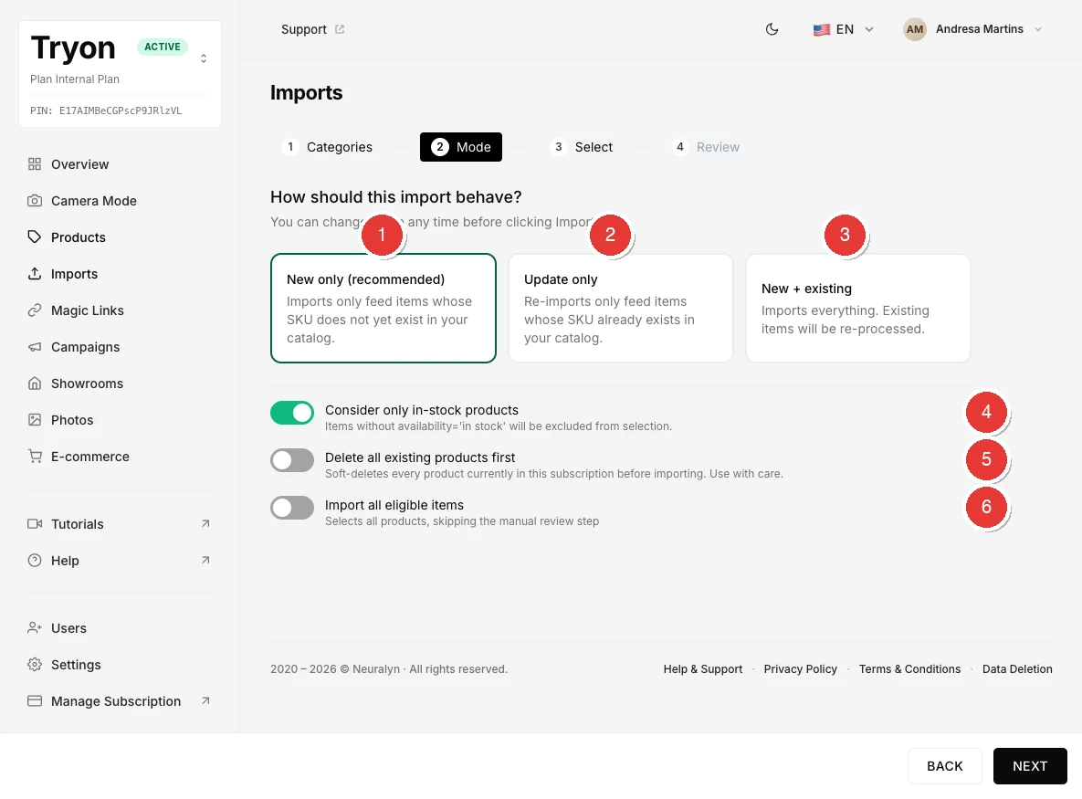 Mode step with New only selected and three toggle options below